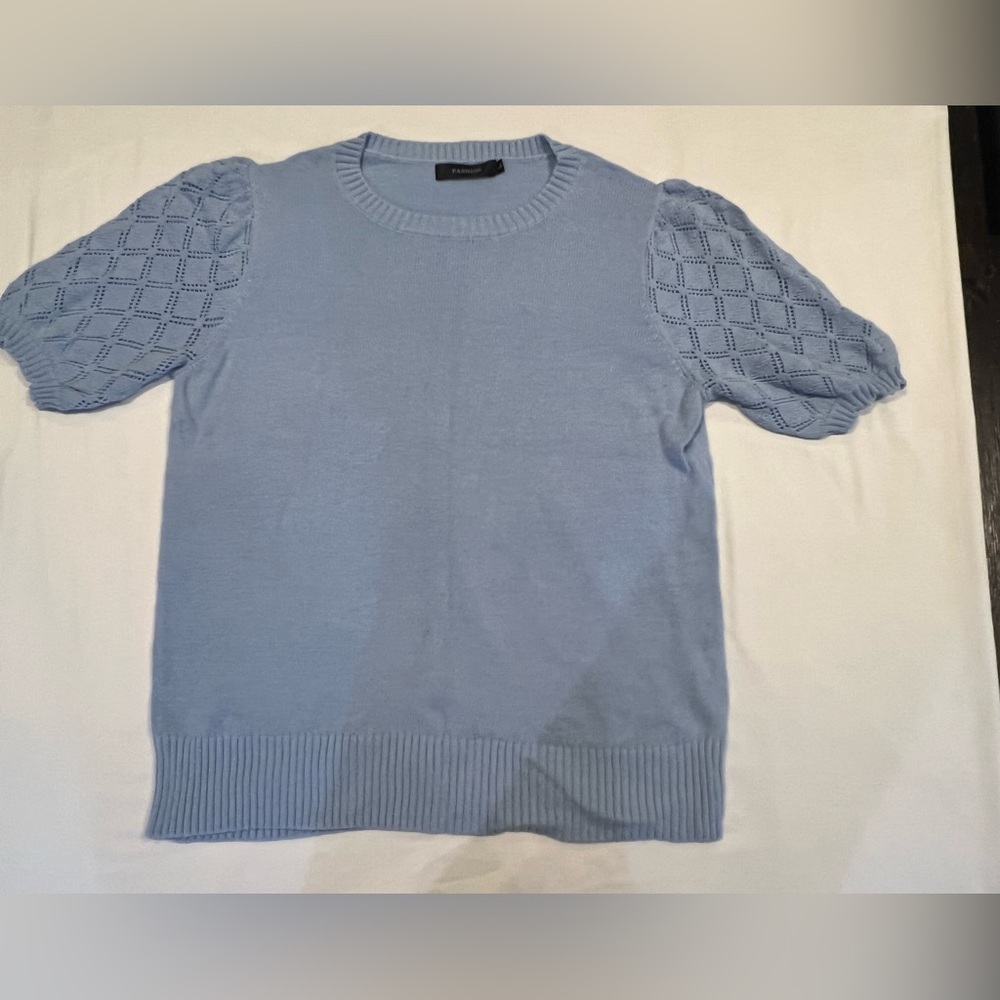 Blue Shirt with lace like sleeves